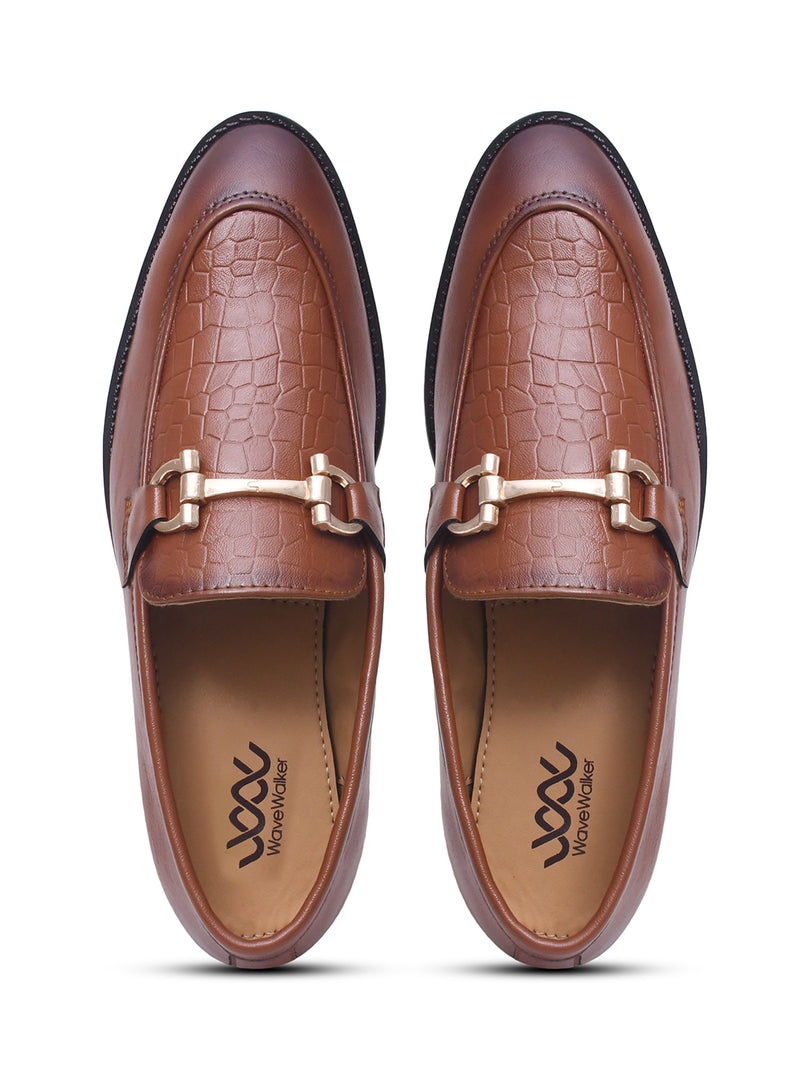 WAVEWALKER WOOD Men Black Faux Leather Slip-On Loafers