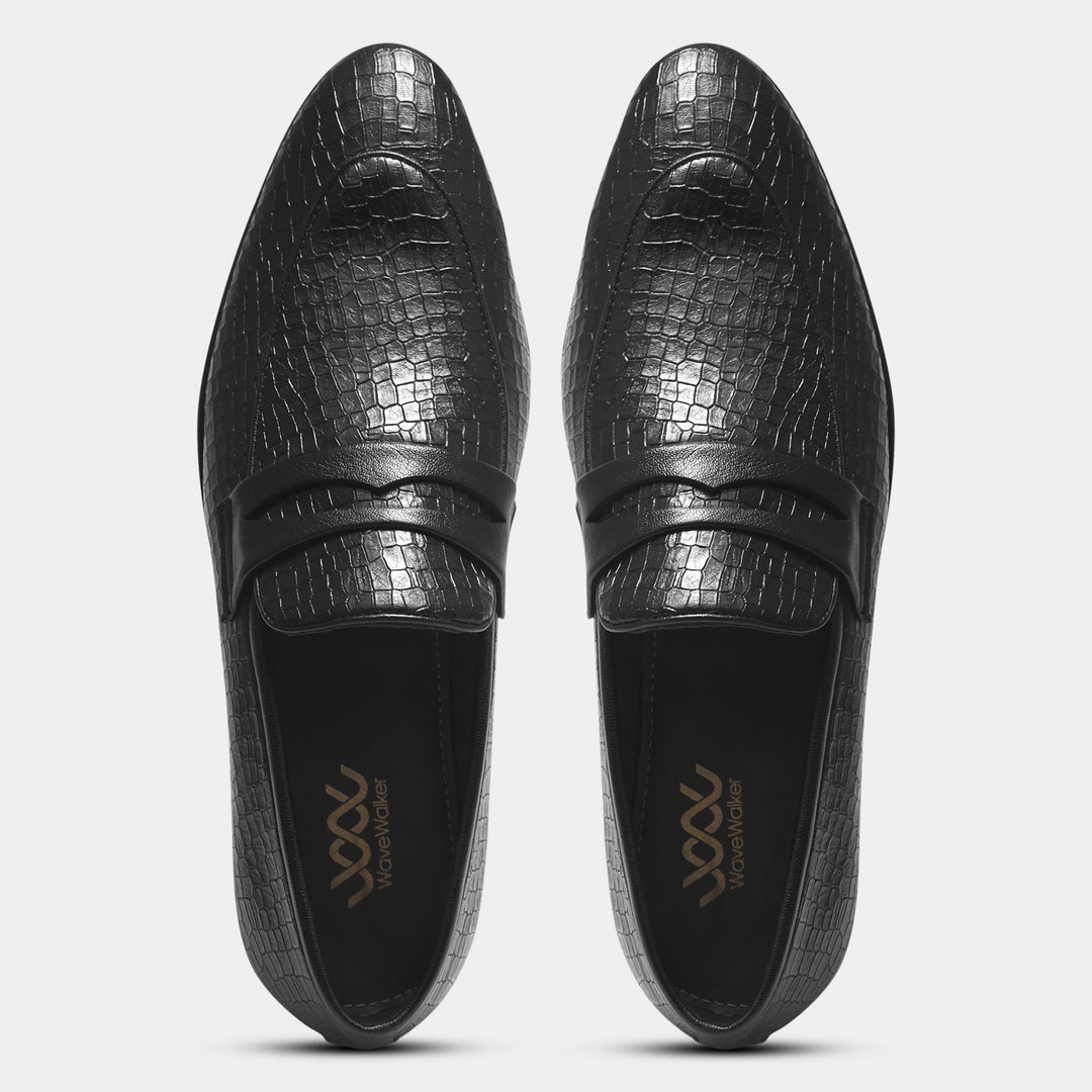 WAVEWALKER FLOW Men Faux Leather Black Slip-On Loafers