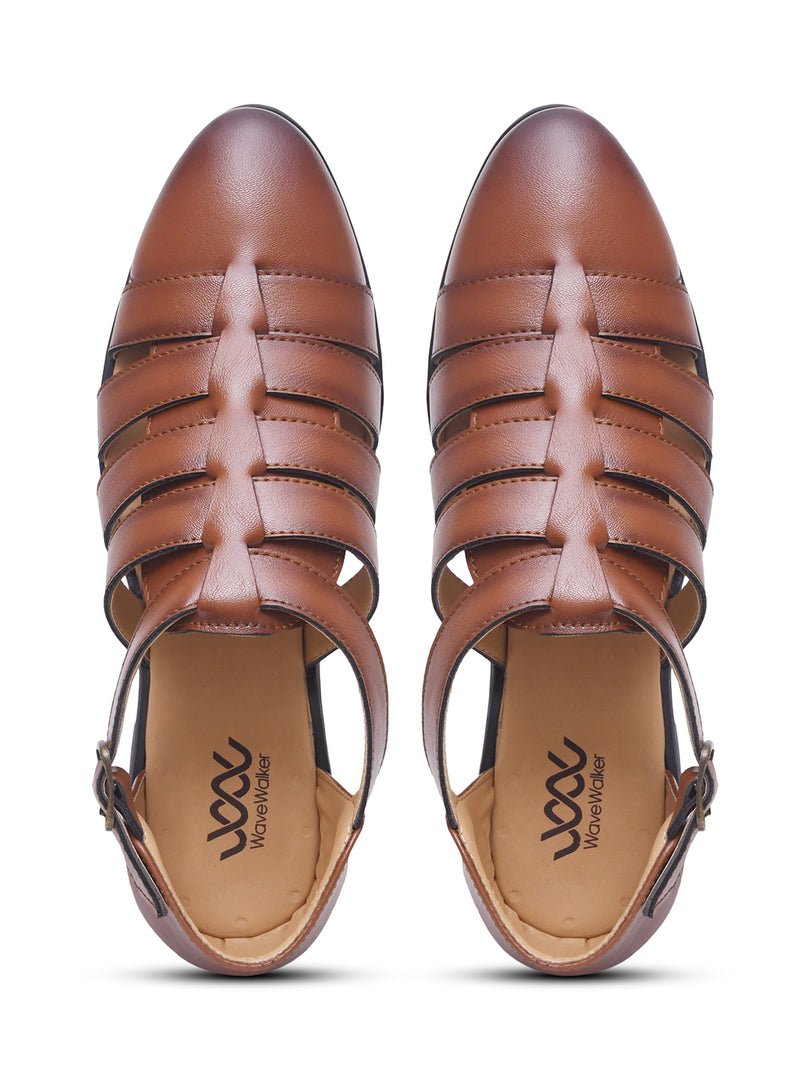 WAVEWALKER ROMAN Men Black Faux Leather Ethnic Sandal