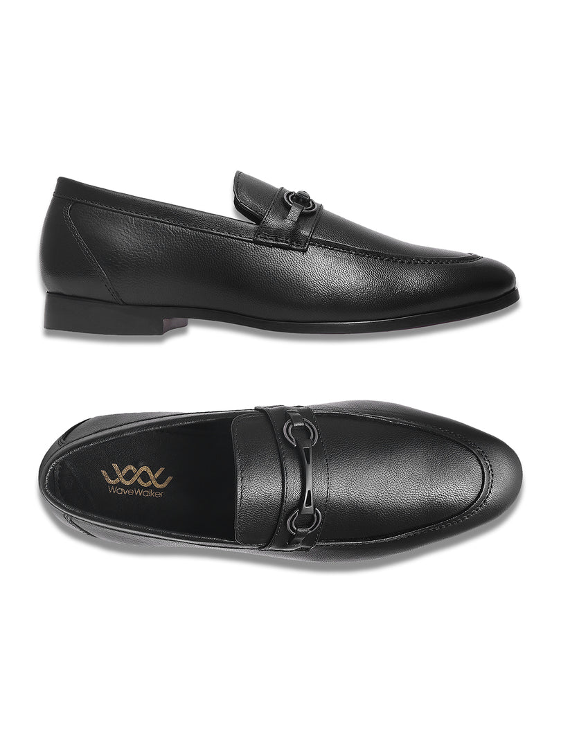 WAVEWALKER TINNY Men Black Leather Slip-On Loafers
