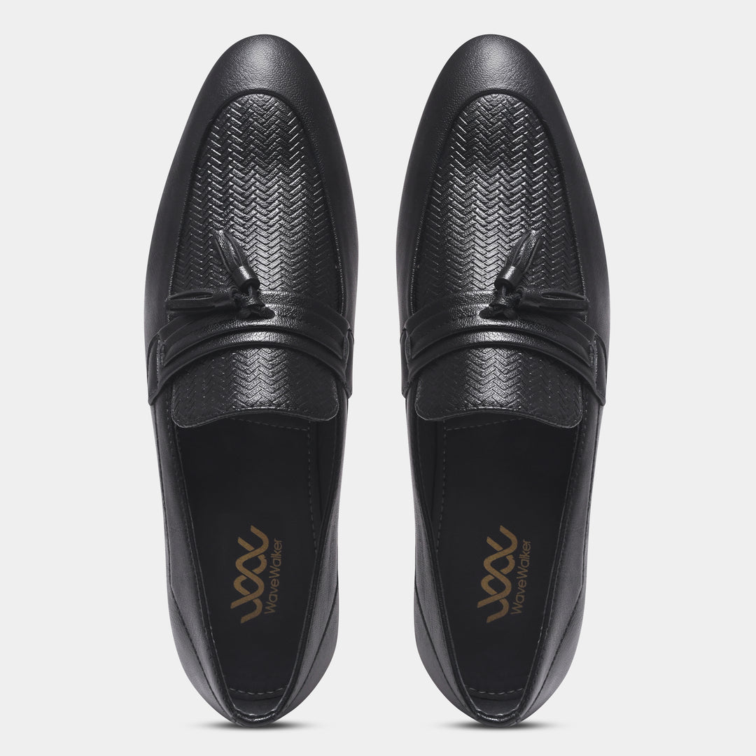 WAVEWALKER EASY Men Faux Leather Black Slip-On Loafers