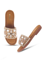 Load image into Gallery viewer, Stylish Handcrafted Flats with Shells, Beads &amp; Stones