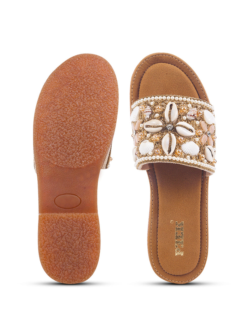 Stylish Handcrafted Flats with Shells, Beads & Stones