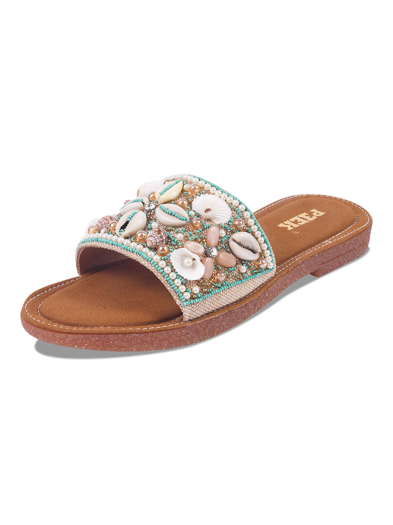 Stylish Handcrafted Flats with Shells, Beads & Stones