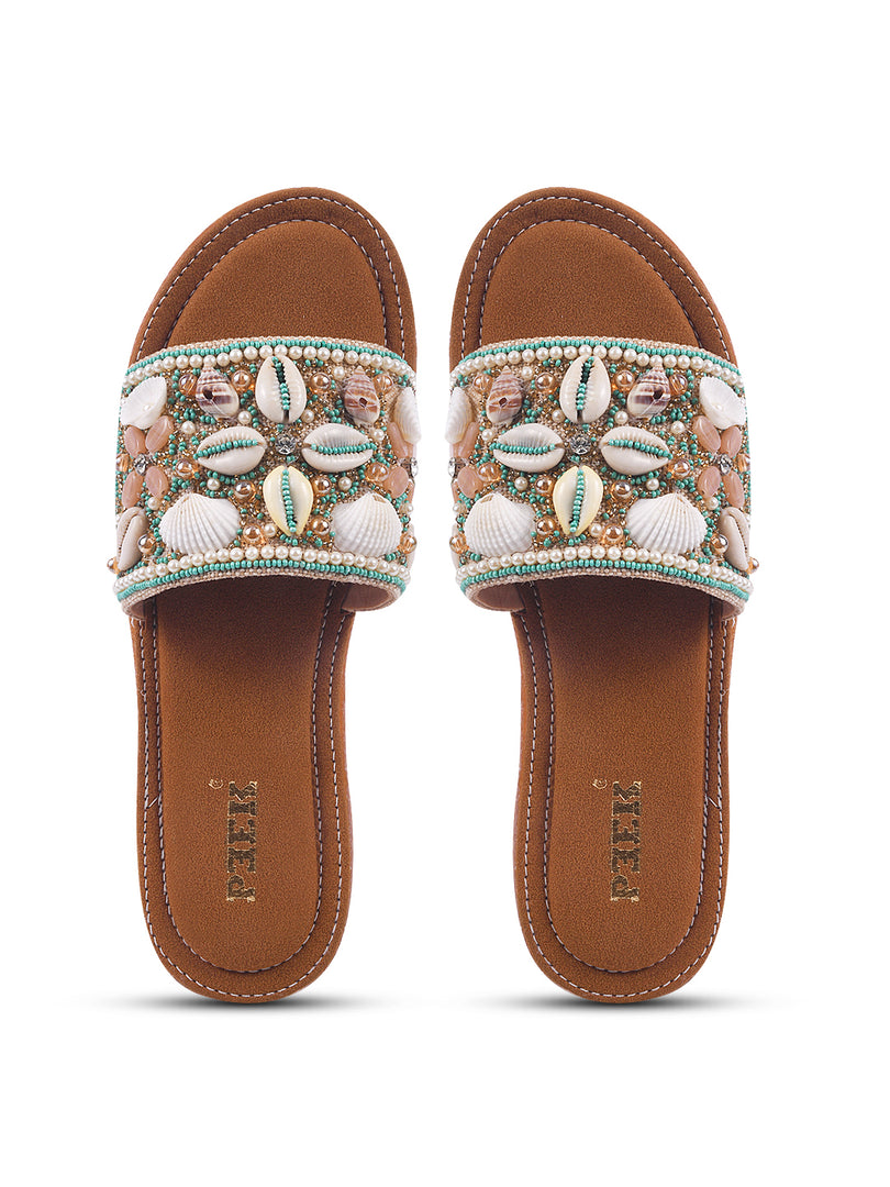 Stylish Handcrafted Flats with Shells, Beads & Stones