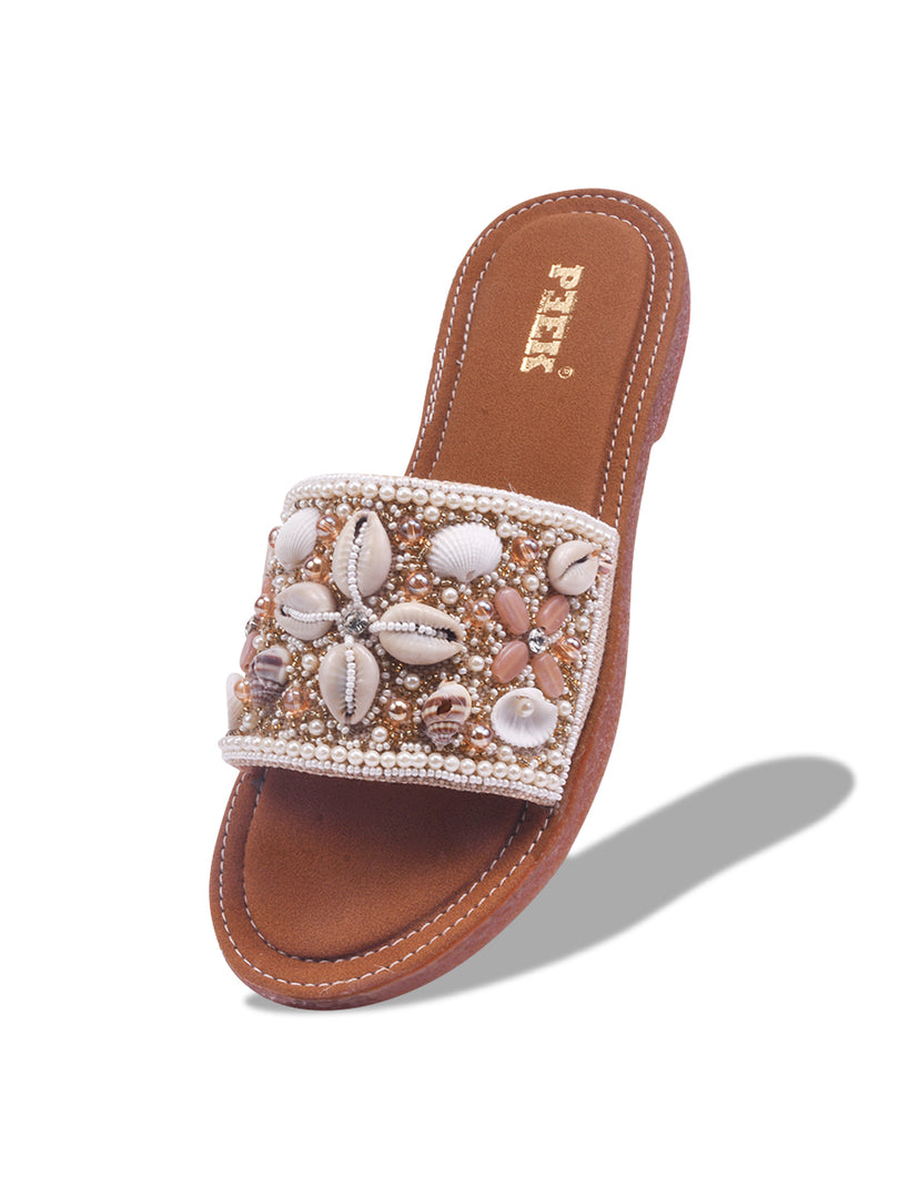 Stylish Handcrafted Flats with Shells, Beads & Stones