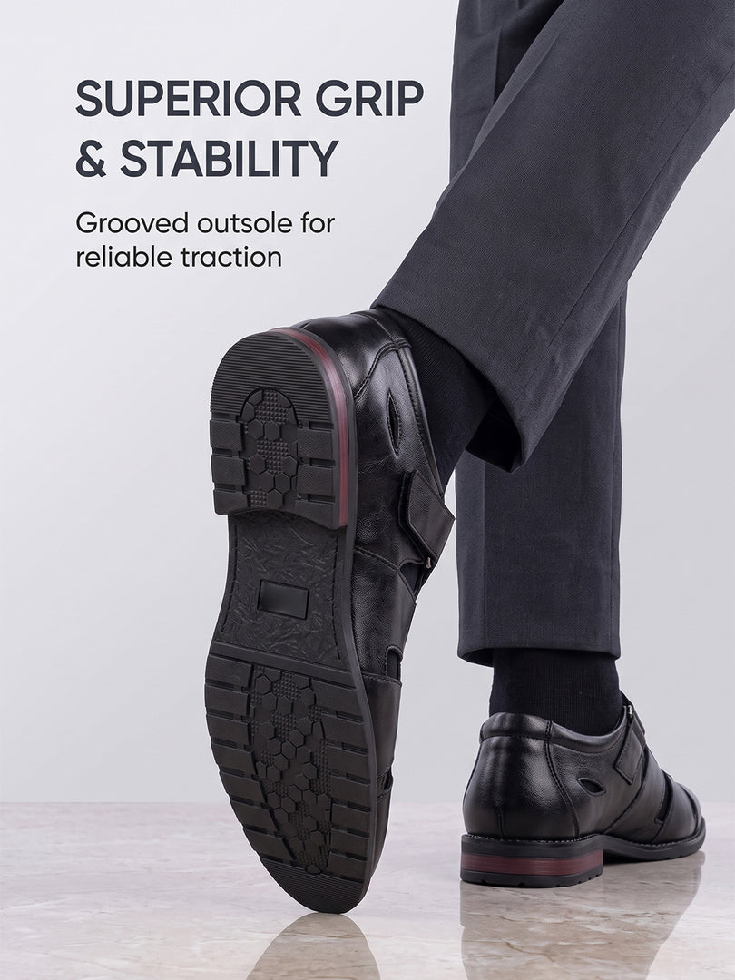 WAVEWALKER ROMAN-2 Men Black Faux Leather Ethnic Sandal
