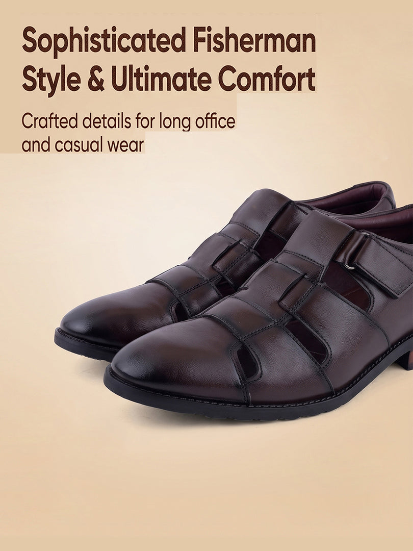 WAVEWALKER ROMAN-2 Men Black Faux Leather Ethnic Sandal