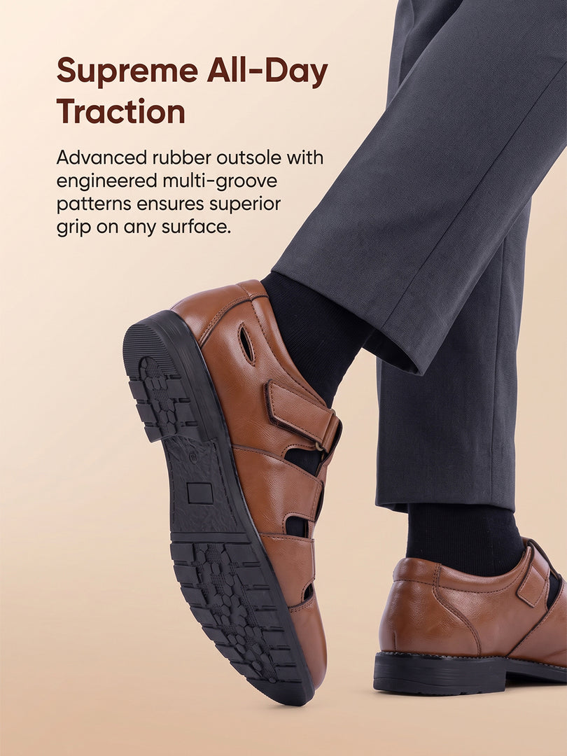 WAVEWALKER ROMAN-2 Men Black Faux Leather Ethnic Sandal
