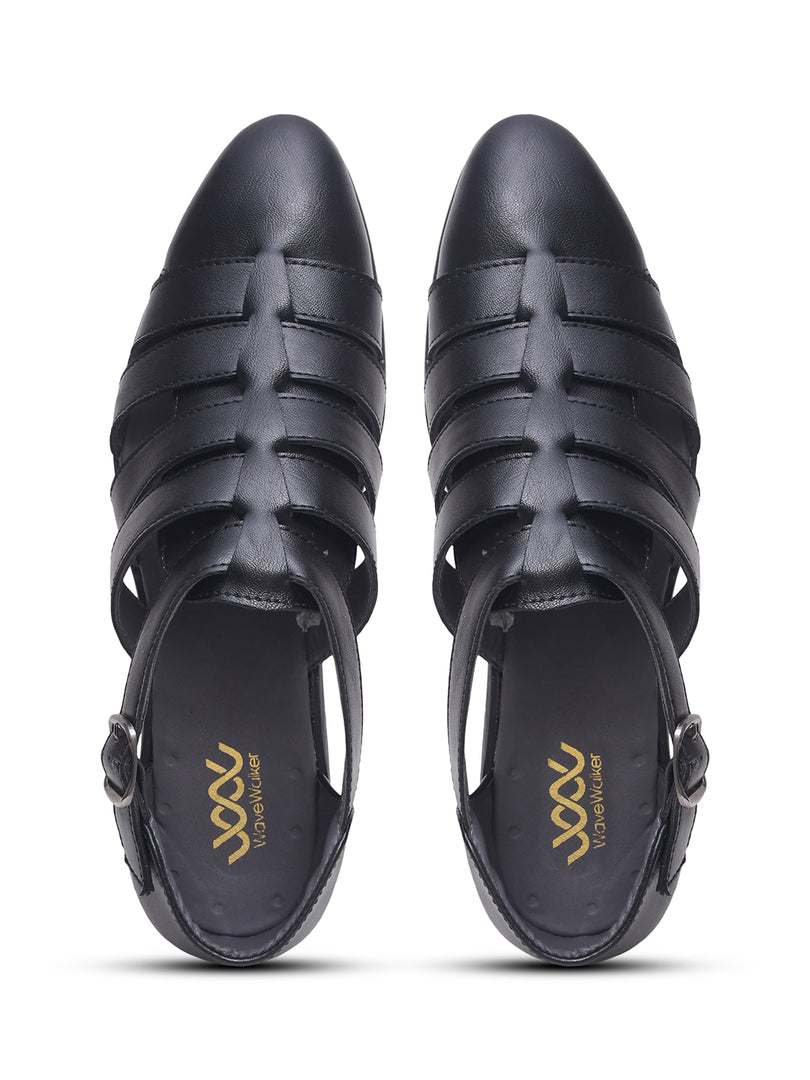 WAVEWALKER ROMAN Men Black Faux Leather Ethnic Sandal