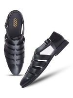 Load image into Gallery viewer, WAVEWALKER ROMAN Men Black Faux Leather Ethnic Sandal