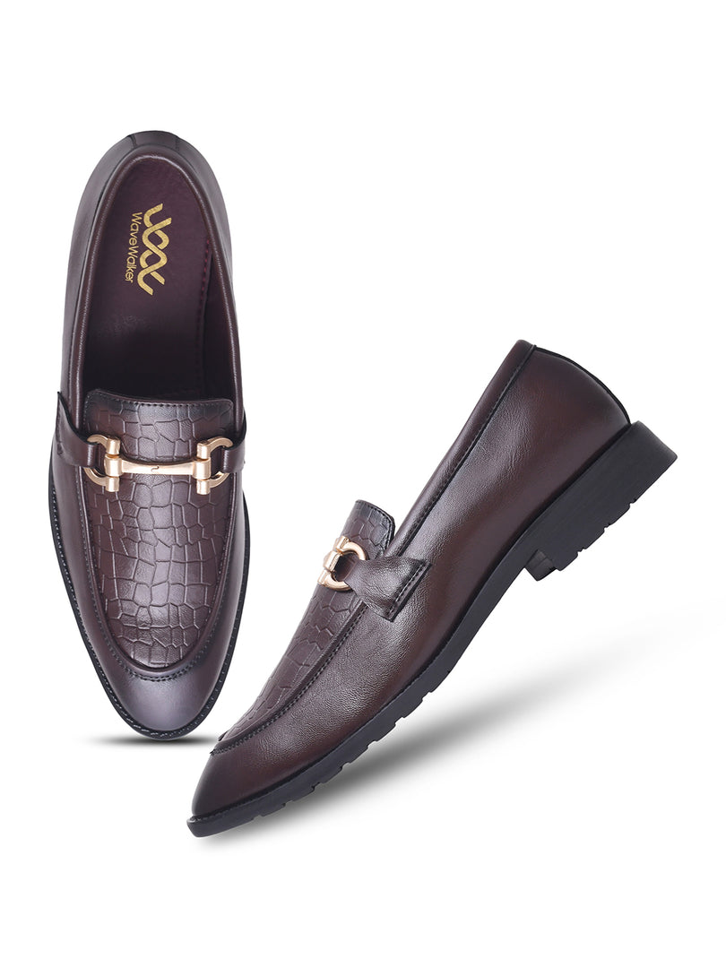WAVEWALKER WOOD Men Black Faux Leather Slip-On Loafers